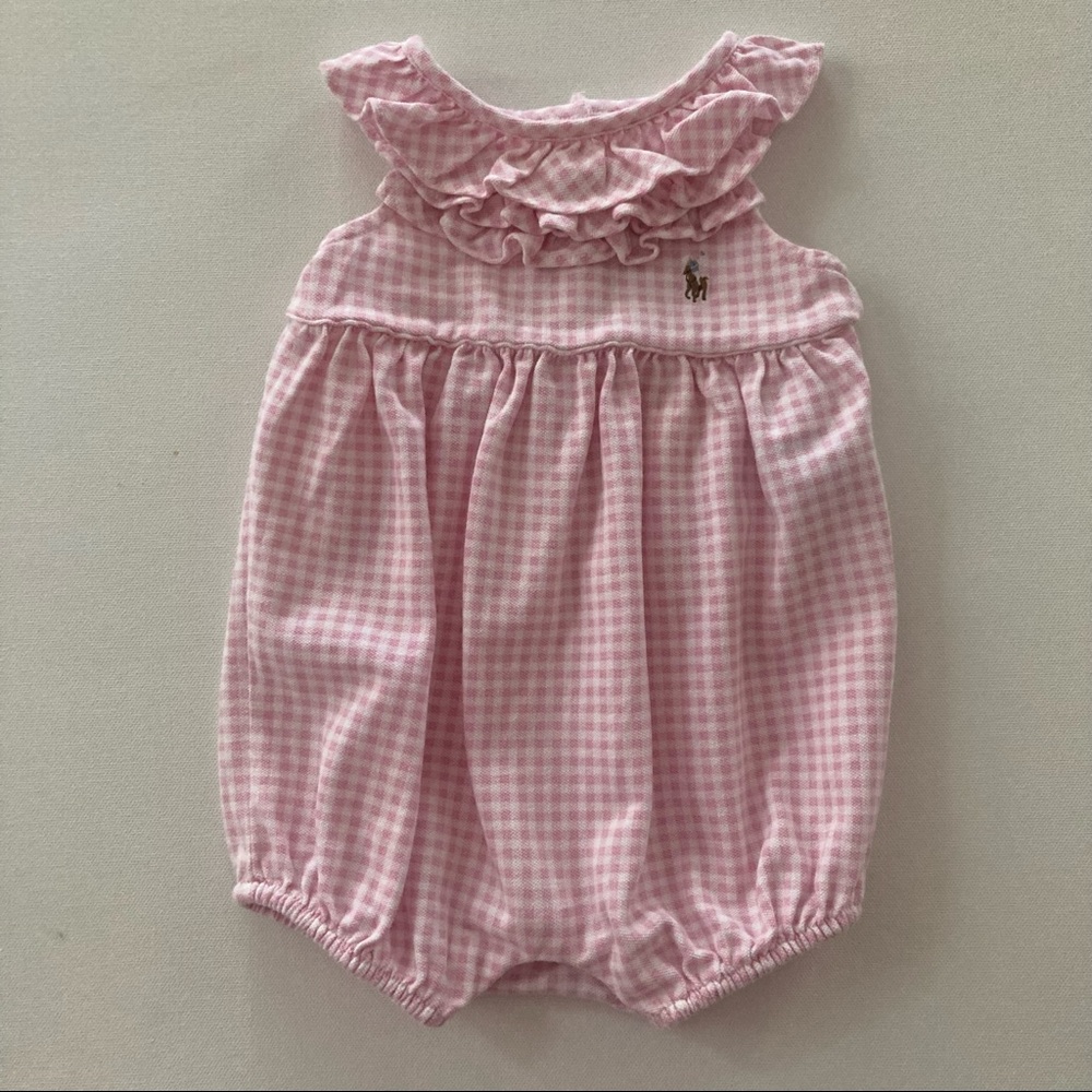 Ralph Lauren Baby Girl 3 Months Pink Plaid Ruffle Romper Spring Summer Easter